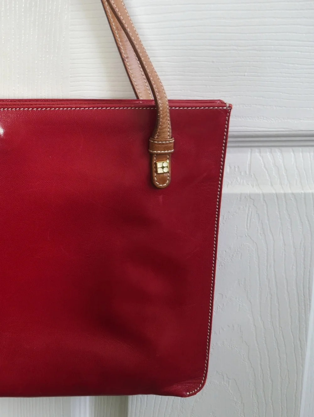 Vintage!!! Kate Spade ✨️ Red Leather Tote Bag with Tan Straps